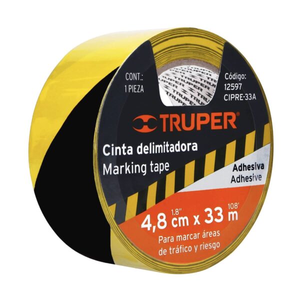 Cinta delimitadora amarilla / negro, Truper 33 MTS - Imagen 2